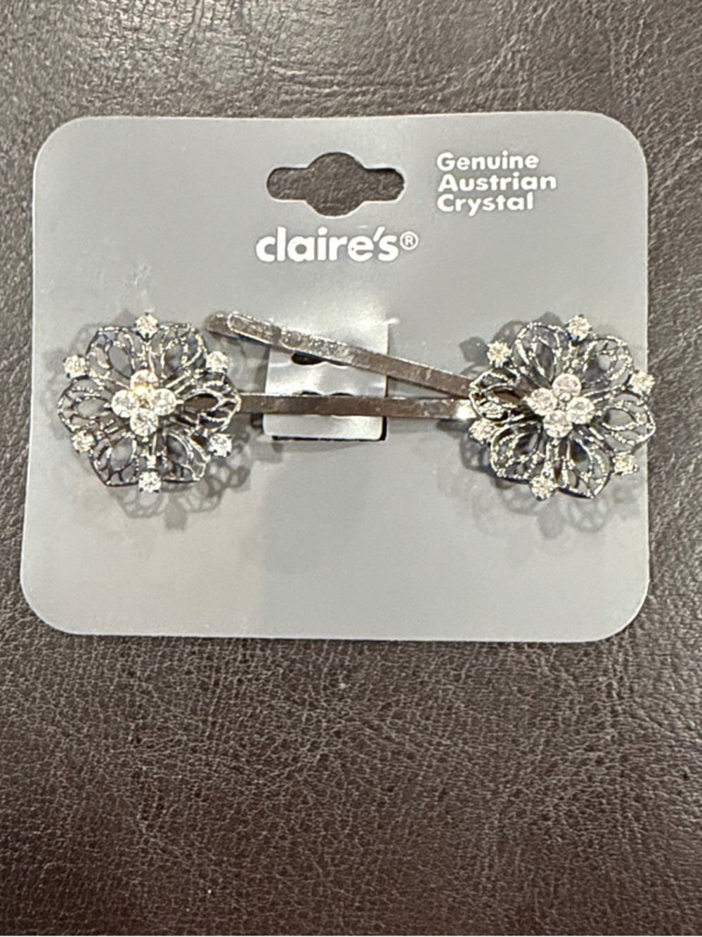 Claire's Silver Floral Crystal Hair Clips - Pair